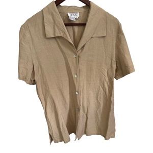 TESS silk/linen tan button-up shirt w/collar
